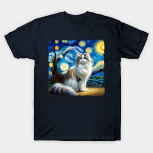 Cymric Starry Night Inspired - Artistic Cat T-Shirt